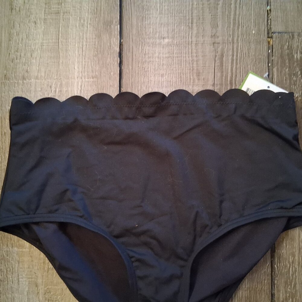 Kate Spade Scalloped High Waist Black Bikini Bottoms Small NWT - Picture 2 of 5